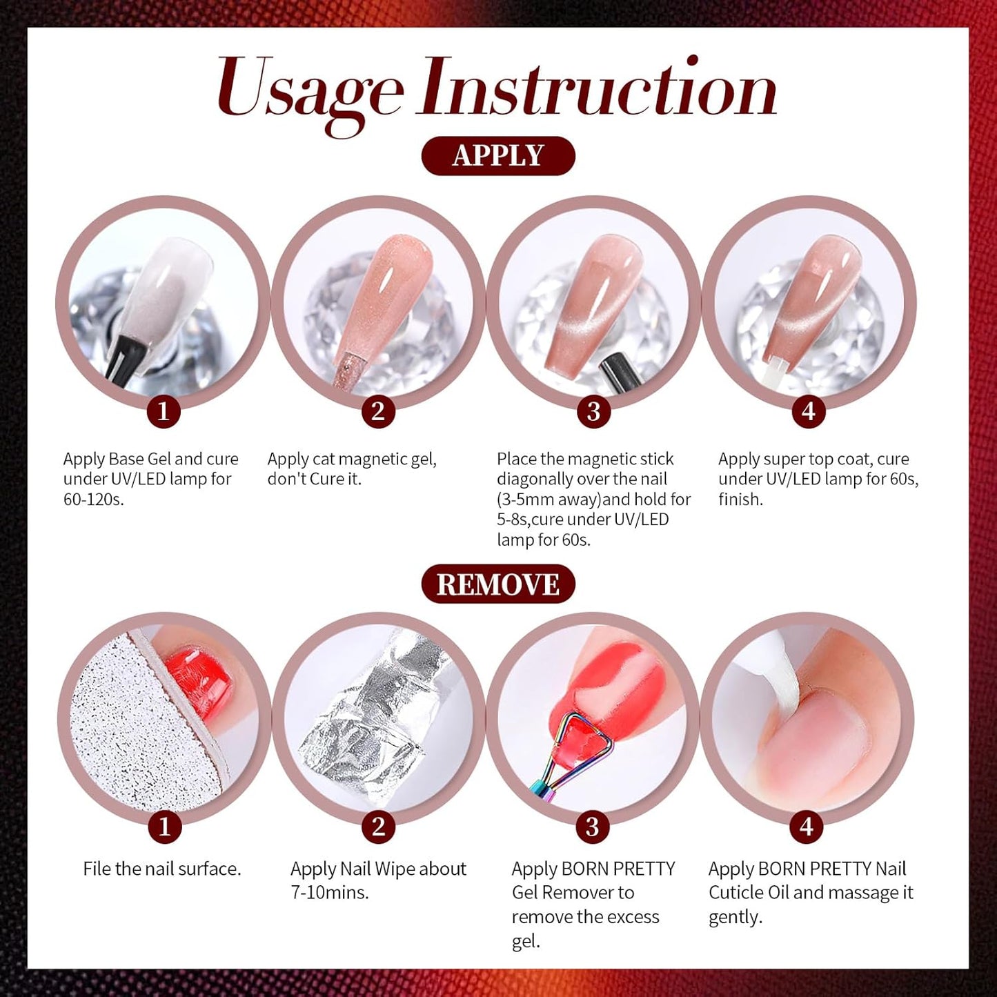 Born Pretty Cat Magnetic Eye Gel Nail Polish, Red Holographic Glitter Shiny Sparkle Crystal Gel Nail Polish Magnetic Nail Polish Salon DIY at Home 15mL-BrightBean Baby