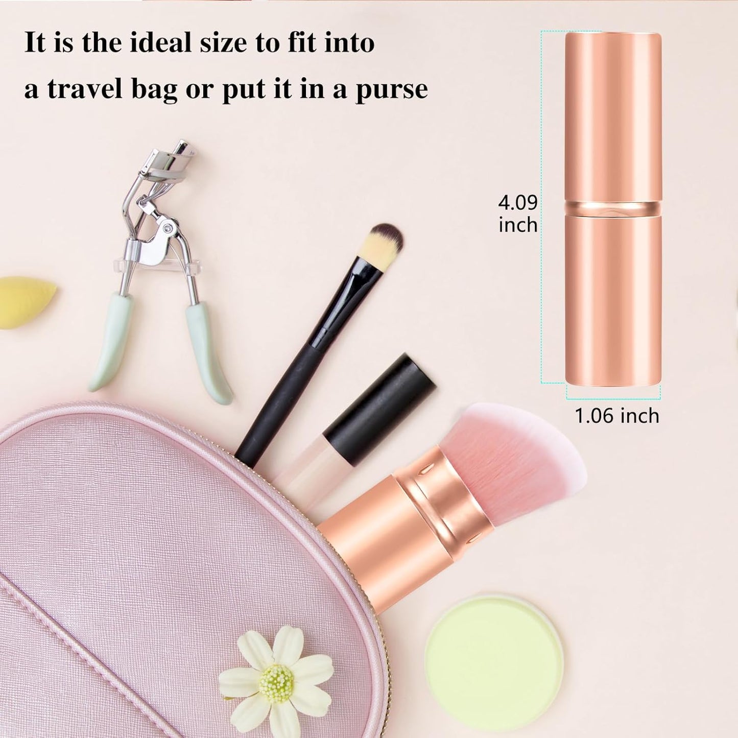 Falliny Retractable Kabuki Makeup Brush, Angled Travel Powder Blush Brush Foundation Makeup Brush with Cover for Blush, Sunscreen,Bronzer, Buffing, Concealer,Highlighter, Powder Cosmetics-BrightBean Baby