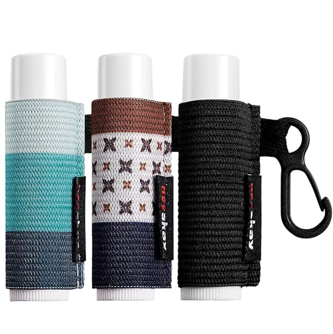 HEYSKAY Lip Balm Holder Sleeves Keychain Chapstick Elastic Sleeves (Black/light blue strip/dark blue strip) 3 Count (Pack of 1)-BrightBean Baby