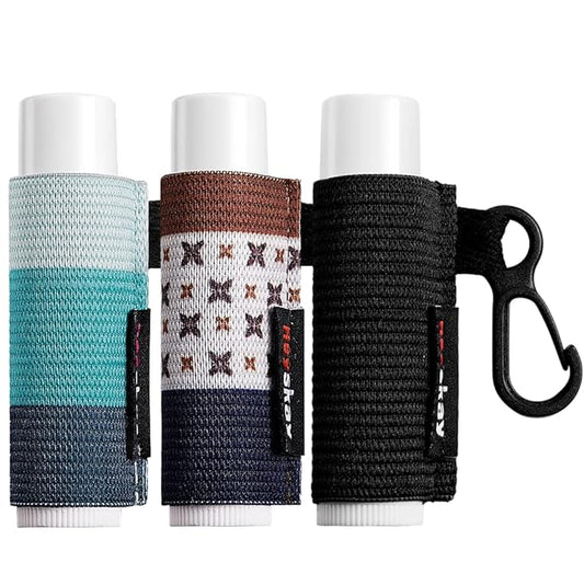 HEYSKAY Lip Balm Holder Sleeves Keychain Chapstick Elastic Sleeves (Black/light blue strip/dark blue strip) 3 Count (Pack of 1)-BrightBean Baby