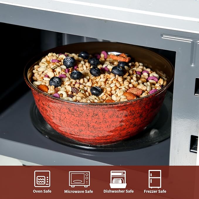 Hasense Ceramic Salad Bowl, 60 Ounces Large Serving Bowls, 8.5 Inch Soup Bowls Set of 2, Pasta Bowls for Ramen, Pho, Fruit, Housewarming, Wedding Gifts, Microwave Dishwasher Safe, Red