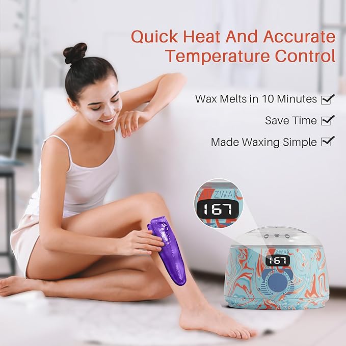 BLITZWAX Brazilian and Bikini Waxing Kit for Women, Hard Wax Warmer for Face, Legs and Body, At Home Hair Removal Kit, Beginner Friendly, Effective on Coarse Hair, Pool Swirl Design-BrightBean Baby