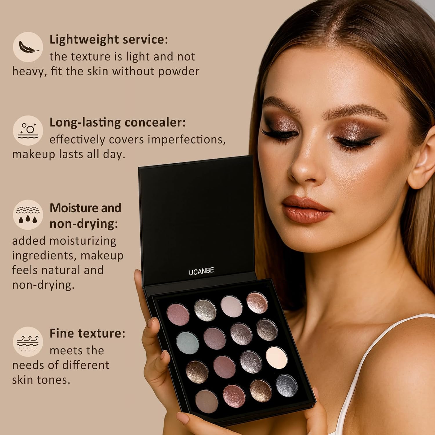 UCANBE 16 Color Baked Eyeshadow Palette with 15PCS Brushes Makeup Set,Matte&Shimmer Blend Eyeshadow for Women&Girls,Highly Pigmented Long Lasting Waterproof Make Up Pallet-BrightBean Baby
