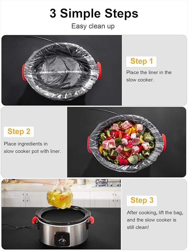SMARTAKE Slow Cooker Liners, Small Size 13"x 15" Disposable Cooking Bags, Fit 1.5QT to 3QT for Slow Cooker, Cooking Trays, Suitable for Oval & Round Pots, 60 Liners