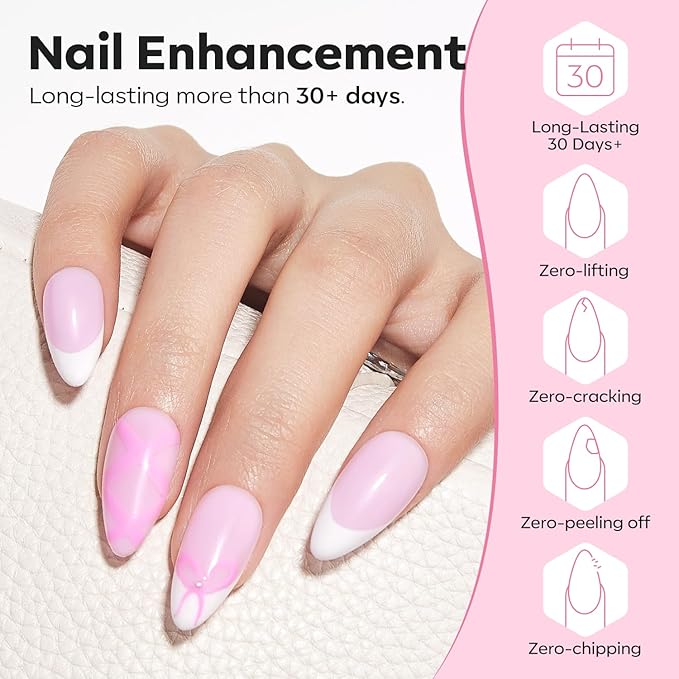 modelones Builder Nail Gel, 8-in-One Baby Pink Builder, Pastel Pink Rubber Base Gel Polish, LED Lamp Cured Color Base Hardener Apex Building Strengthener Extension for DIY Salon Girls Home-BrightBean Baby