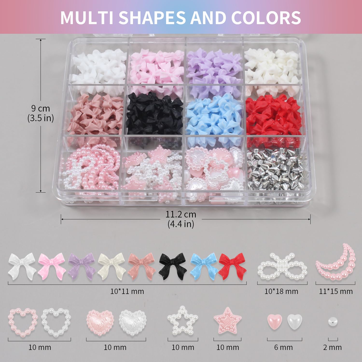 Artdone Nail Art Studs Kit, 12 grids 8 Colors 3D Charms and Pink Mix White Star Heart Moon Cute Nail Jewels for DIY Decoration-BrightBean Baby