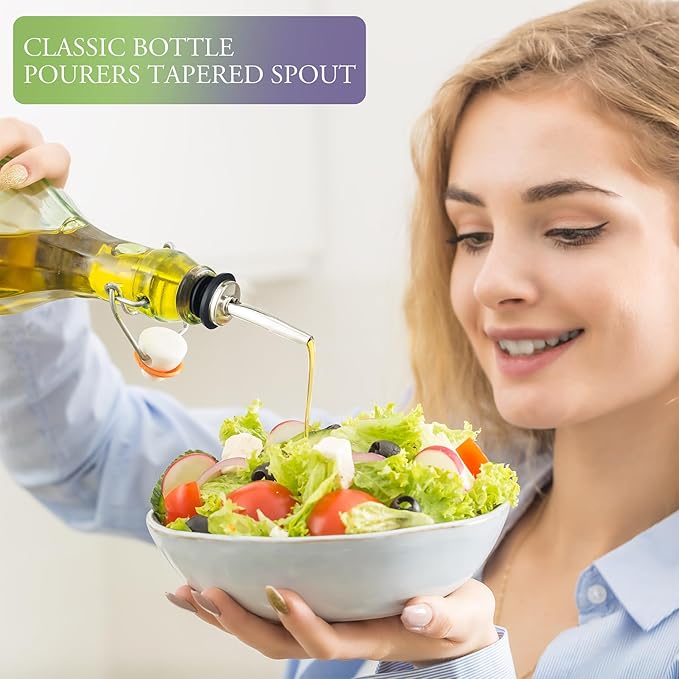 48 Pcs Stainless Steel Bottle Pourers Tapered Liquor Pourers with Rubber Dust Caps Tapered Spouts Set Bar Supplies Vinegar Bottle Dispenser Wine Liquor Spout for Oil Beer Drink Water