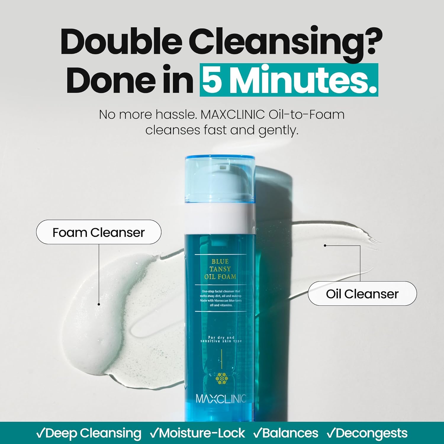 [K-Beauty] Blue Tansy Oil to Foam - All-in-One Korean Face Wash OilBased Foaming Facial Cleanser - Excess Sebum & Oil Control - Makeup Deep Cleansing Oil for All Skin Types (3.88 fl oz)-BrightBean Baby