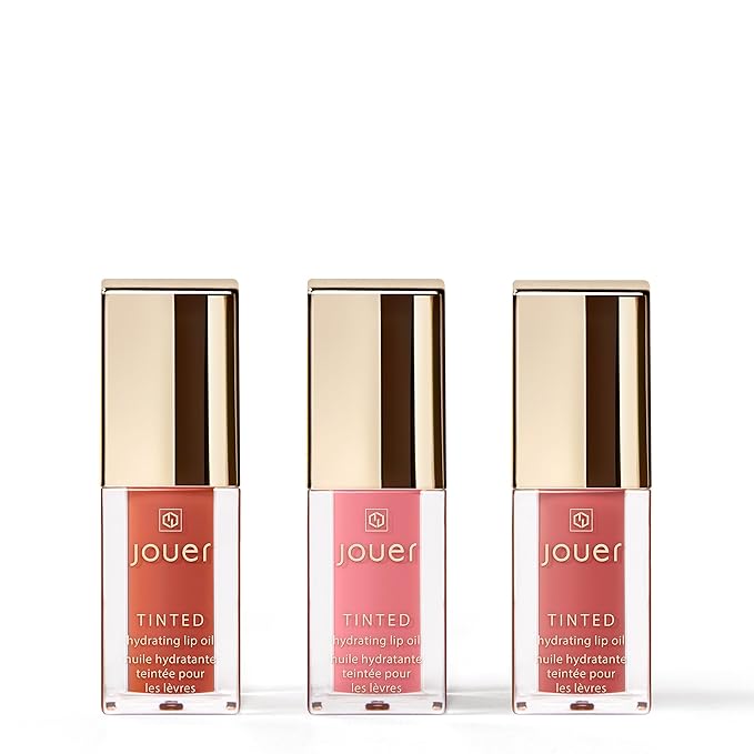 Jouer Bonnes Fêtes Deluxe Mini Lip Oil - Tinted Hydrating Lip Oil Gloss – Moisturizing Dry Lip Treatment Serum - Fragrance Free Tinted Lip Oil - Jojoba Seed Oil and Apricot Oil Formula - Valued at $42-BrightBean Baby