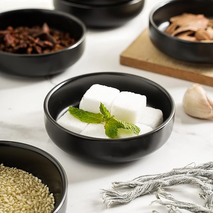 Selamica 3.3 Inch Soy Sauce Dish Ceramic Dipping Bowls Side Dishes Small Appetizer Pinch Bowls for Condiments, Sushi, Ketchup, BBQ-Set of 12(Matte Black)