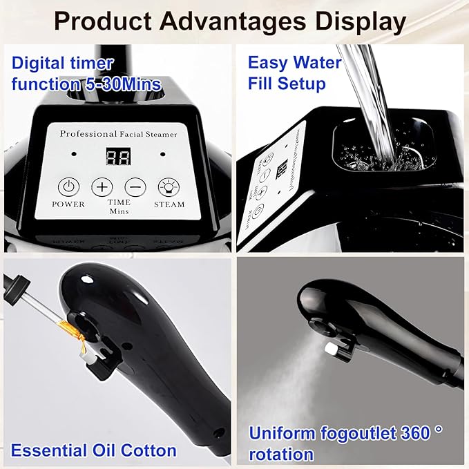 Professional Facial Steamer,vaporizador Facial Adjustable Height and Angle,More Steam, Hot Mist Facial Humidifier Atomizer for Spa Beauty, Home Use-BrightBean Baby