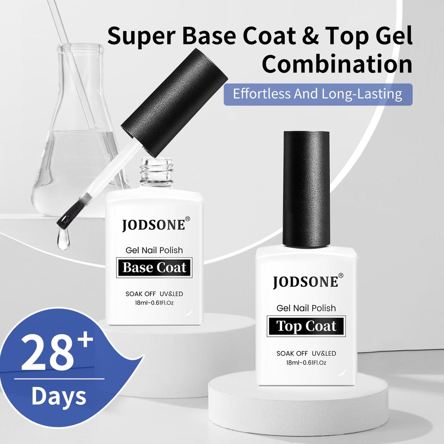 JODSONE 2 Bottles 18ml Top Coat Base Coat Gel Polish Set Compatible for Nail Salon Bright Surface, Girl Gift and At Home DIY Need U V Lamp Curing-BrightBean Baby