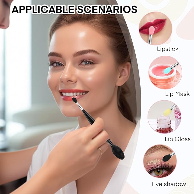 Unaone Lip Scrub Brush - 4 PCS Dual-ended Lip Scrubber Exfoliator and Silicone Lip Brush, 2-in-1 Silicone Lip Scrub Tool Lip Mask Applicator, Gentle Exfoliator & Applicator for Soft-BrightBean Baby