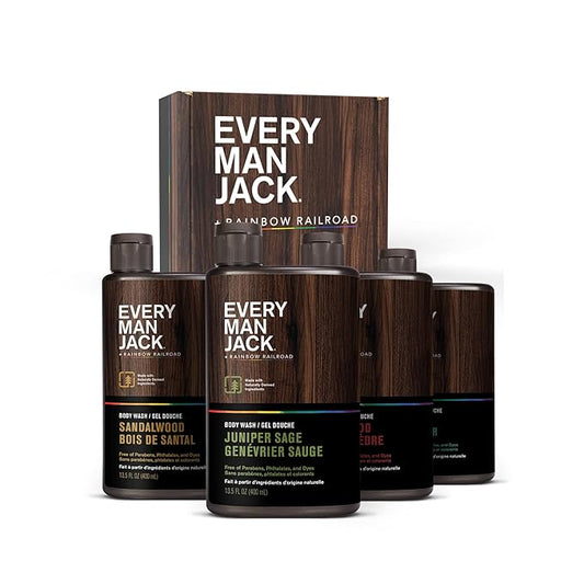 Every Man Jack Body Wash Variety Box - Includes Four Body Washes with Clean Ingredients & Incredible Scents - Round Out His Routine with Sandalwood, Cedarwood, Juniper Sage, & Sea Salt Body Washes-BrightBean Baby