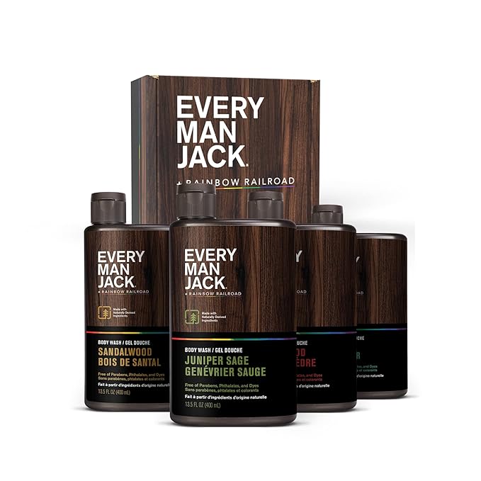 Every Man Jack Body Wash Variety Box - Includes Four Body Washes with Clean Ingredients & Incredible Scents - Round Out His Routine with Sandalwood, Cedarwood, Juniper Sage, & Sea Salt Body Washes-BrightBean Baby