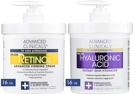 Advanced Clinicals Retinol Cream + Hyaluronic Acid Lotion Face & Body Skin Care. Anti Aging Dry Skin Rescue Creams Reduce Appearance Of Wrinkles, Fine Lines, & Sagging Skin, 16 Oz (Pack of 2)-BrightBean Baby