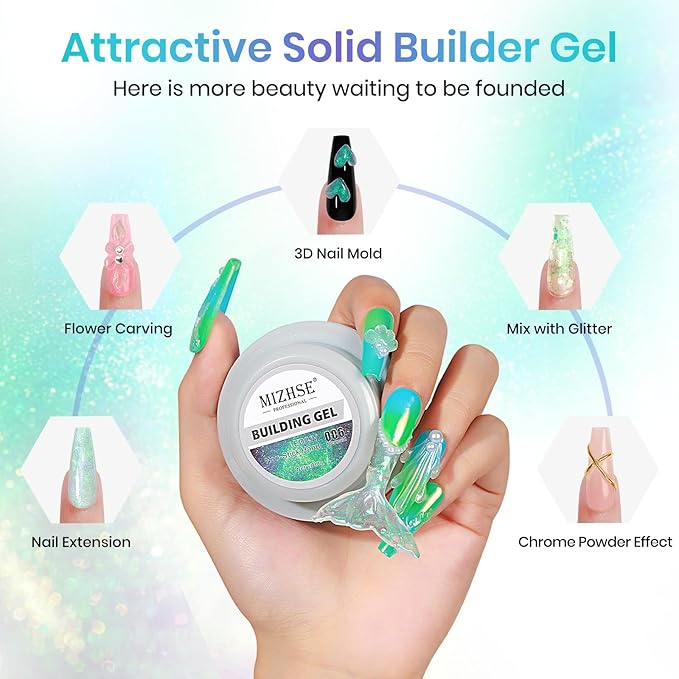 MIZHSE Mermaid Aurora Solid Builder Gel, 1oz Hard Gel for Nails 3D Non-sticky Builder Gels Polish Soak Off for Nails Salon Home DIY Manicure-BrightBean Baby