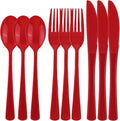 300 Pieces Christmas Red Plastic Silverware Heavy Duty Plastic Cutlery Set Heavyweight Disposable Flatware Includes Spoons Forks Knifes for Party Prom Night Wedding Dinner