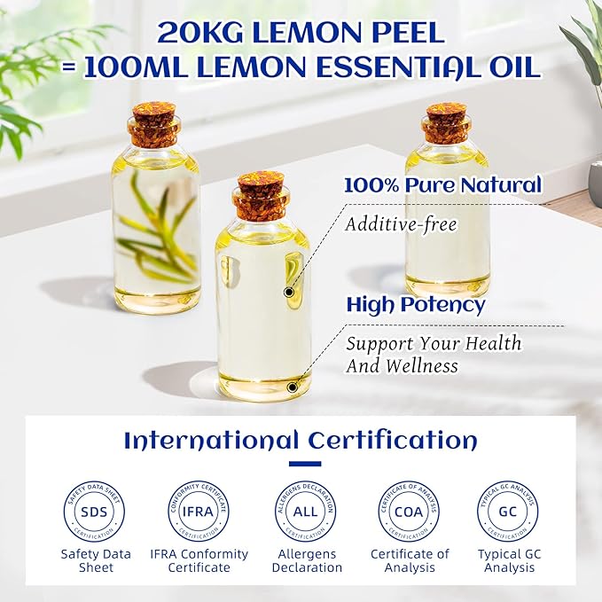 HIQILI Lemon Essential Oil, Household Cleaning, Air Purification, Skin Care, Can be Added to Cleansers, Sprays, Body Lotions Use - 3.38 Fl Oz/100ML-BrightBean Baby