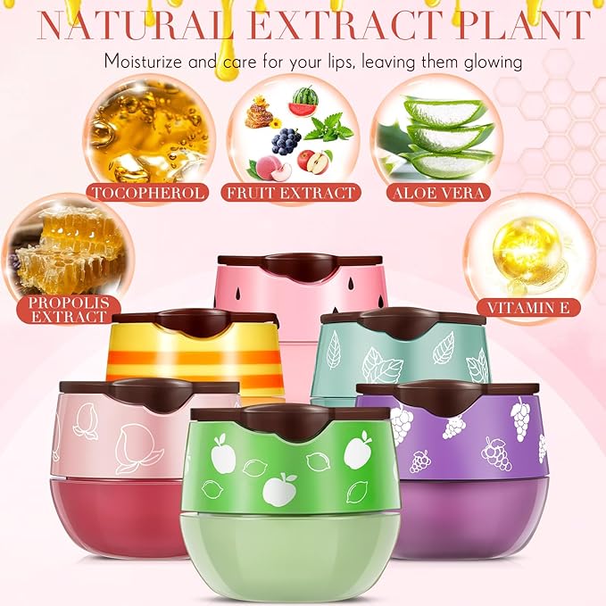 12 Pcs Bee Lip Balm Honey Pot with Brush Propolis Lip Mask Overnight, Moisturizing Hydrating Lip Sleeping Mask Prevention Dry and Cracked(Honey+Peach+Grape+Strawberry+Apple Lime+Mint)-BrightBean Baby