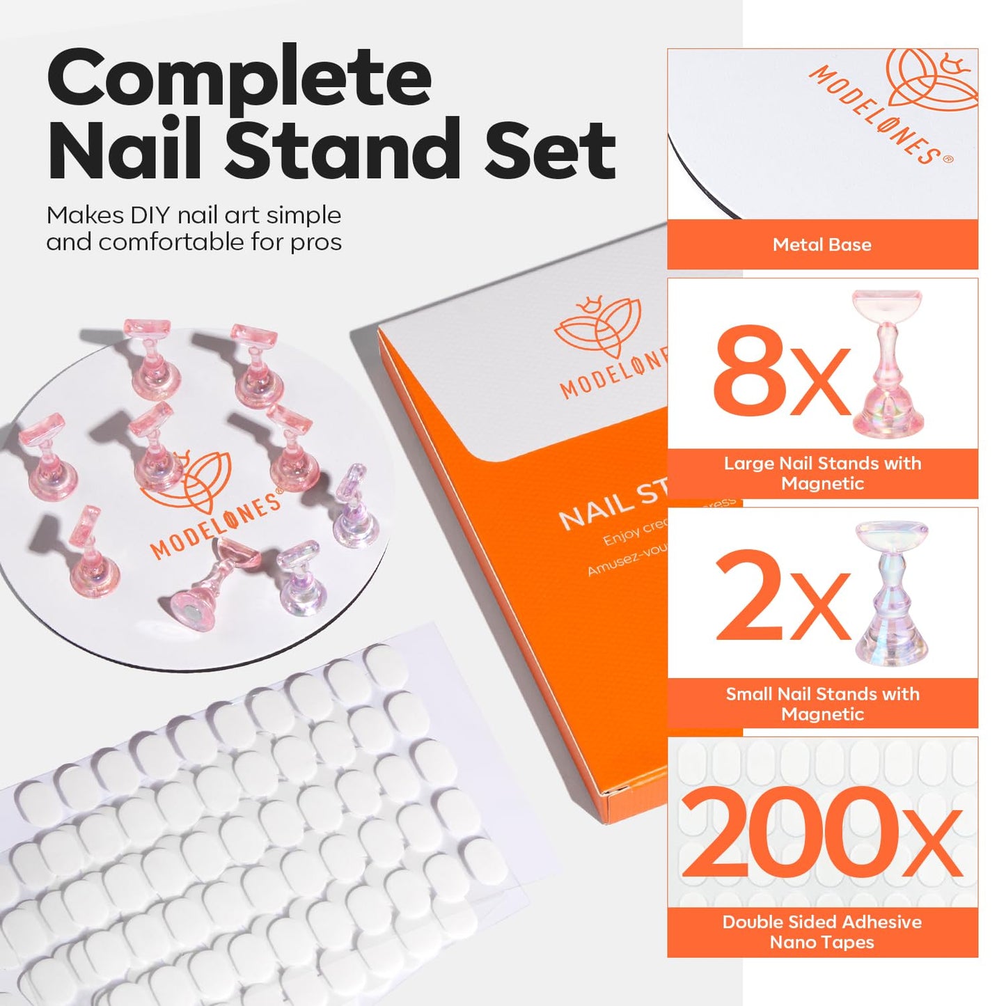 Modelones Nail Stand Set, Magnetic Nail Stands for Press ons False Nail Tips Practice Acrylic Holder with 200pcs Sticky Tabs Strong Metal Base Painting Display DIY & Salon Use Beginner Supplies-BrightBean Baby