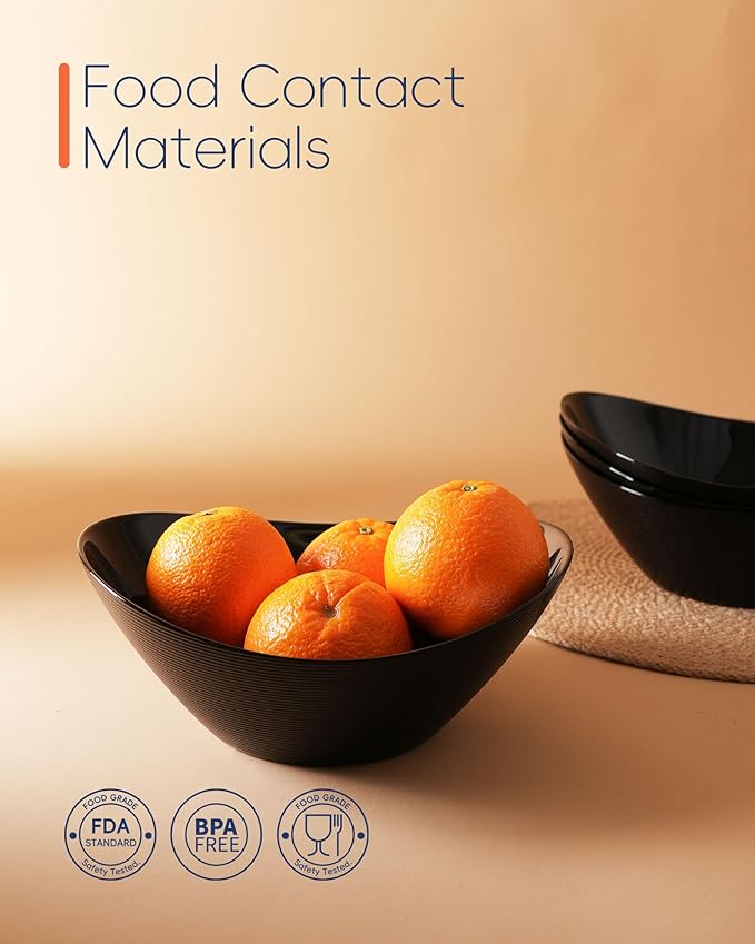 43 OZ Serving Bowl Set of 4, Opal Glass 9 inch Oval Serving Dishes for Salad, Side Dishes, Fruit Kitchen, Microwave & Dishwasher Safe, Black