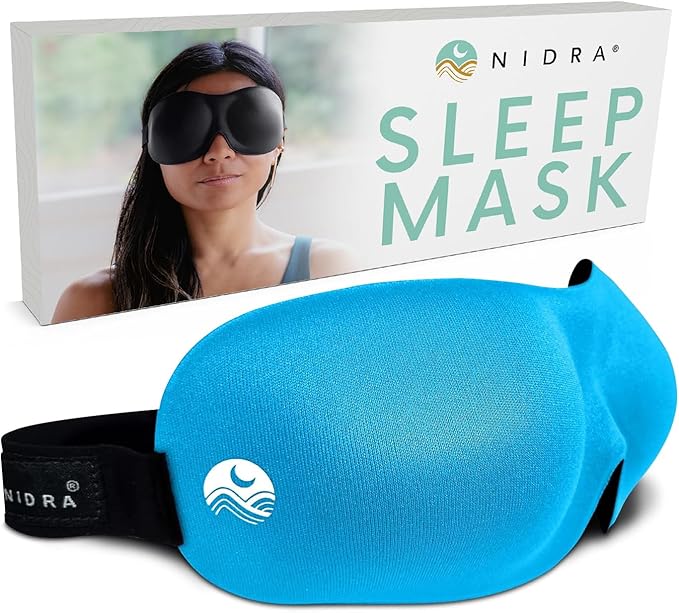 Nidra Contoured Sleep Mask for Side Sleepers – Zero Pressure Fit, Light Blocking Eye Shade for Sleeping & Travel – Blue, Standard Size-BrightBean Baby