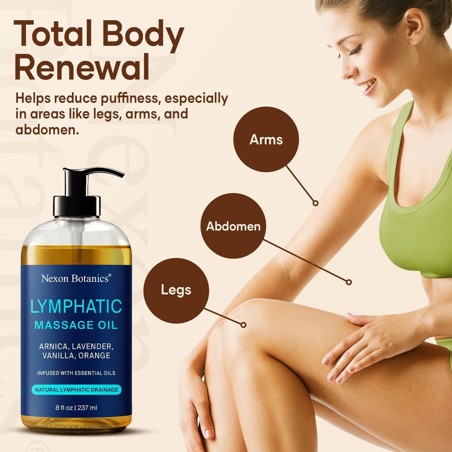 Lymphatic Drainage Massage Oil for Massage Therapy 8 fl oz - Refreshing and Relaxing - Natural Oils with Arnica, Vanilla and Lavender Oil - for Men and Women - Nexon Botanics-BrightBean Baby