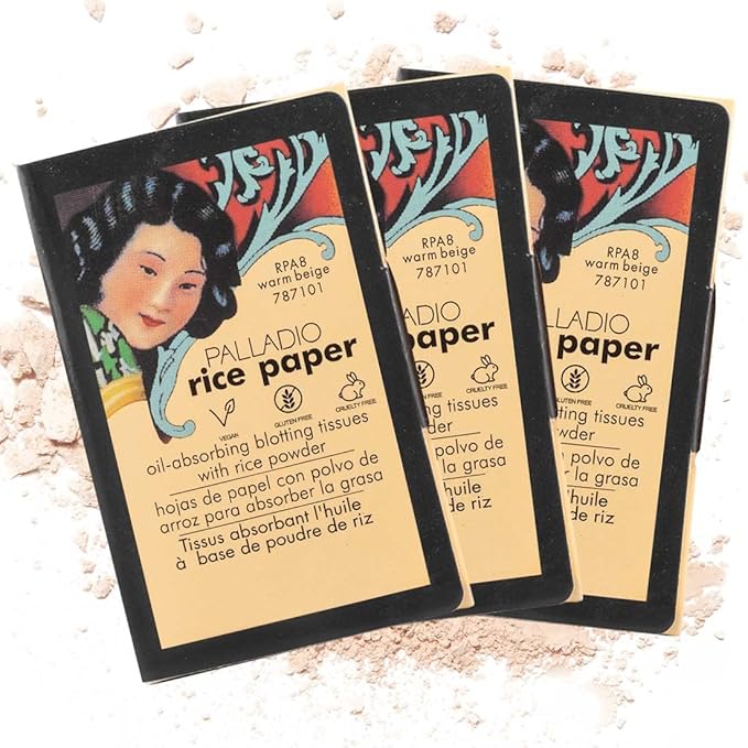 Palladio Rice Paper Facial Tissues for Oily Skin, Face Blotting Sheets Made from Natural Rice, Oil Absorbing Paper with Rice Powder, 2 Sided, Instant Results, Warm Beige, 40 Count (Pack of 3)-BrightBean Baby