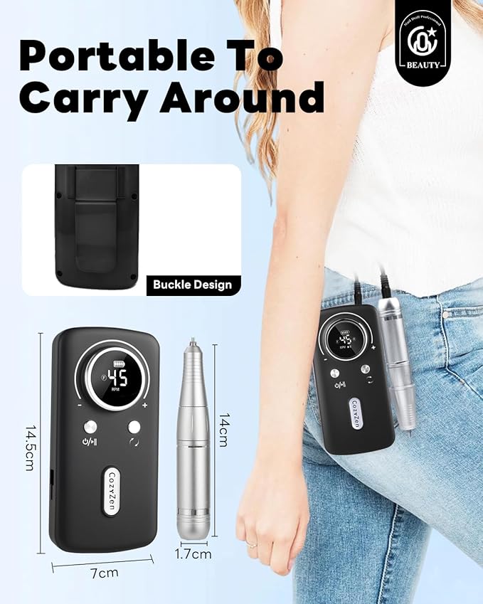CozyZen Cordless Nail Drill Professional: 45000 RPM Rechargeable Electric Nail File Kit, Portable & Low Noise for Acrylic, Gel Nails, Manicure & Pedicure - Salon & Home Use-BrightBean Baby