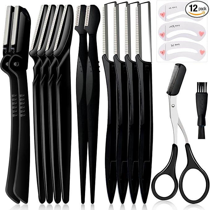 Eyebrow Razor Pack, Multipurpose Dermaplaning Face Razors for Women Facial Hair Removal/Exfoliating/Eyebrow Face Shavers/Peachfuzz, Bulk Straight Eyebrow Trimmers for Women-BrightBean Baby