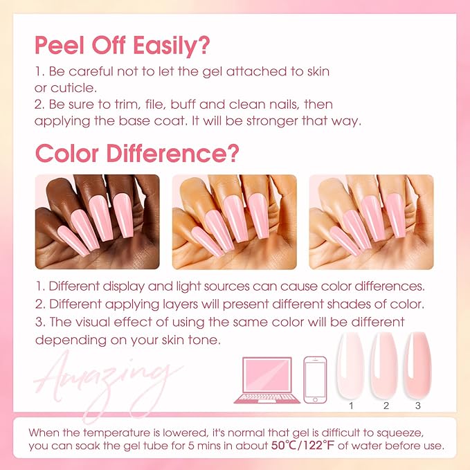 ROSALIND Poly Nail Gel Kit -8 Colors + White Brown Accessories Clear Nude Poly Nails Gel Starter Kit With Slip Solution Nude Pink Extensions Set with Mini UV Lamp-BrightBean Baby