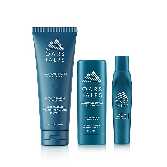 Oars + Alps Men's Skin Care Kit, Gift Set Includes Face Wash, Eye Roller, and Moisturizer, Vegan and Gluten Free, Travel Size & TSA Approved, 3 Items Total-BrightBean Baby