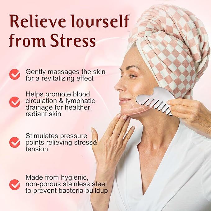 Gua Sha Facial Tool and Face Roller Set, Stainless Steel Lymphatic Drainage Massager for Face, Head, Eyes, Chin and Jaw, Lifting, Massage Scraping with Travel Pouch-BrightBean Baby