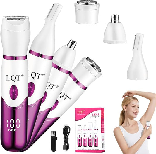 Electric Bikini Trimmer for Women,Led Power Display Removal for Body Nose Hair Trimmer Face Shavers Eyebrow Legs Armpit Bikini Area Pubic Underarms Rechargeable Portable 4 in 1 Womens Razors Set-BrightBean Baby