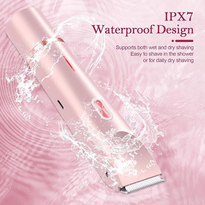 Dermave Bikini Shaver 2.0, 2025 New Glow Aura Bikini Trimmer for Women, 2 in 1 Dual Head Electric Razors for Women, IPX7 Waterproof Wet & Dry Electric Shaver, Rechargeable Portable Body Shaver (Pink)-BrightBean Baby