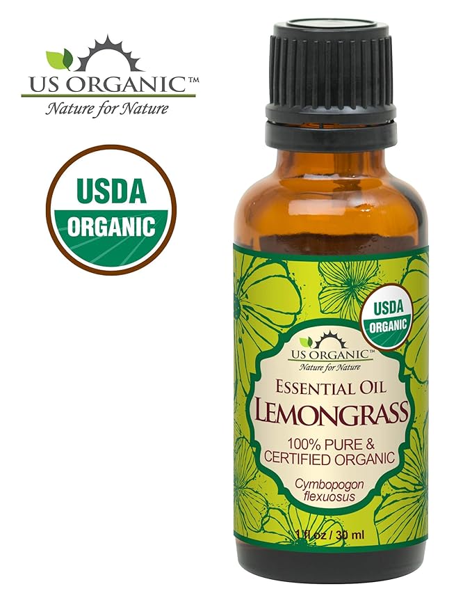 US Organic 100% Pure Lemongrass Essential Oil, USDA Certified Organic, Extracted by Steam Distillation Method, for Hair, Nail Polish Remover, Bees Attraction, and More. 30 ml-BrightBean Baby