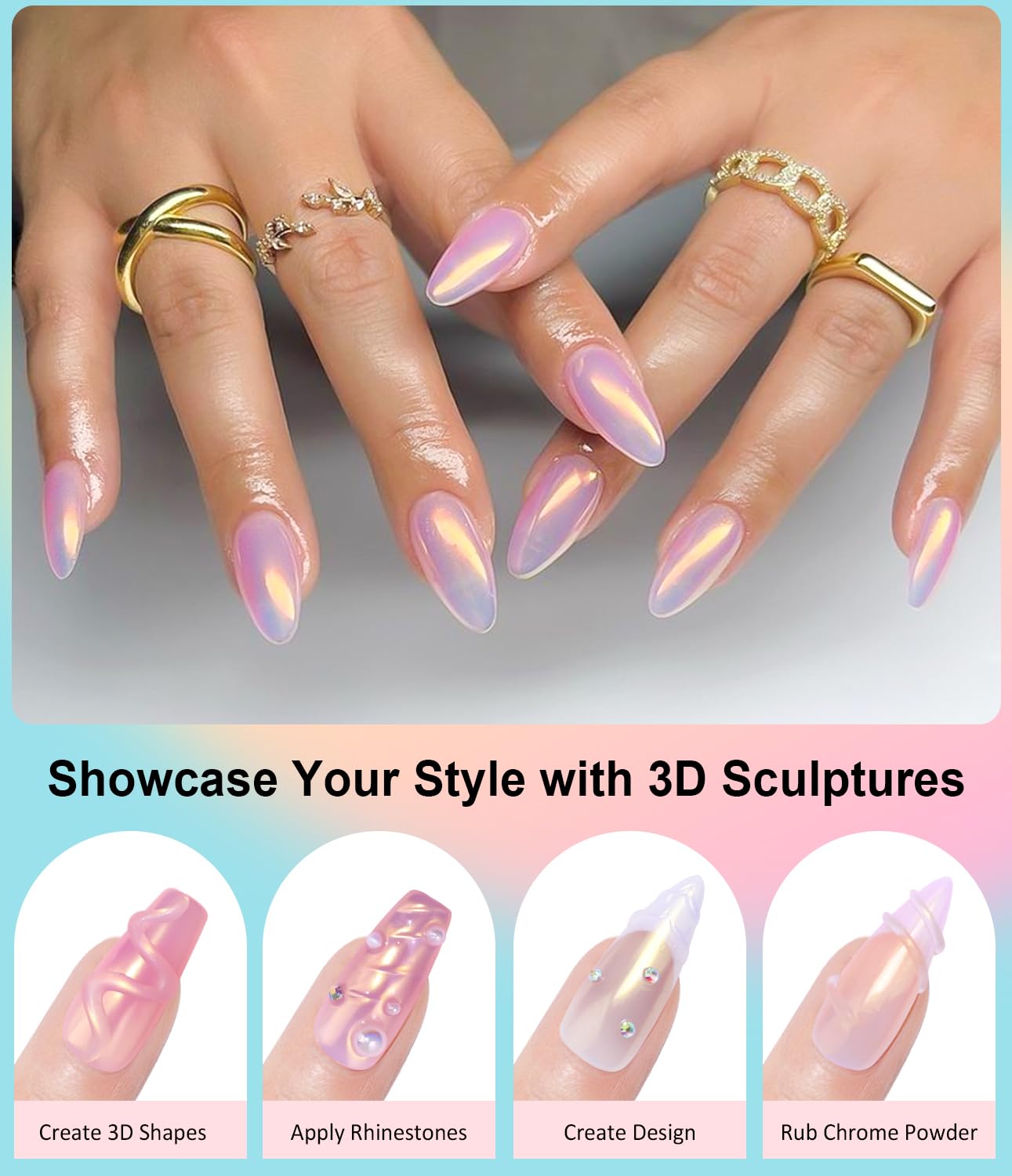 Pearl Chrome Nail Powder BISHENGYF -【Fairy Effect】Pink Chrome Nail Powder White Aurora Yellow Mermaid Iridescent Nail Chrome Powder Metallic Mirror Glitter Pigment Dust For Nail Art Decroation DIY-BrightBean Baby