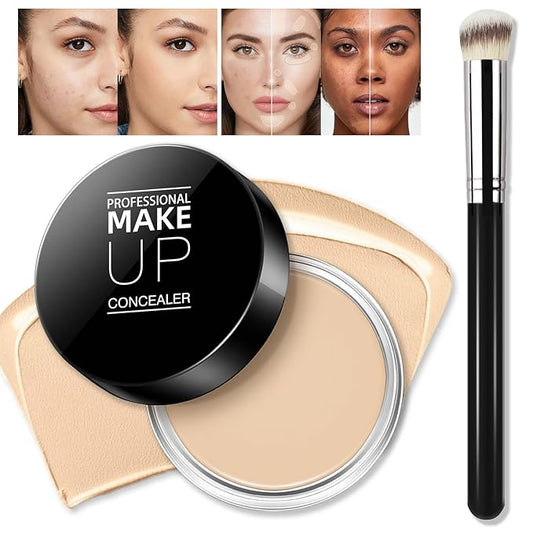 Cream Concealer Full Coverage Makeup, Matte Color Correcting Concealer with Brush, Waterproof, Conceals Blemish, Pores and Spots, Under Eye Makeup Concealer for Dark Circles (#02 LIGHT CREAM)-BrightBean Baby