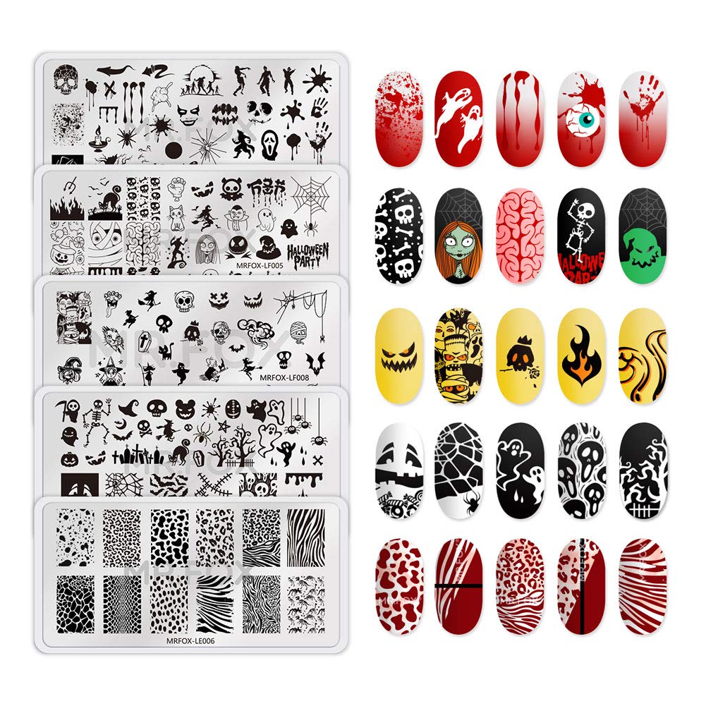 Mr. Fox Nail Printing Board Set Halloween Flame Leopard, Zebra and Snake Motifs Nail Art DIY Stamping Template-BrightBean Baby