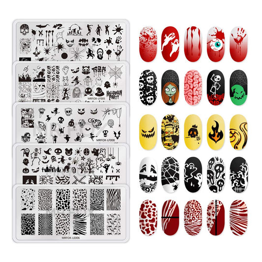 Mr. Fox Nail Printing Board Set Halloween Flame Leopard, Zebra and Snake Motifs Nail Art DIY Stamping Template-BrightBean Baby