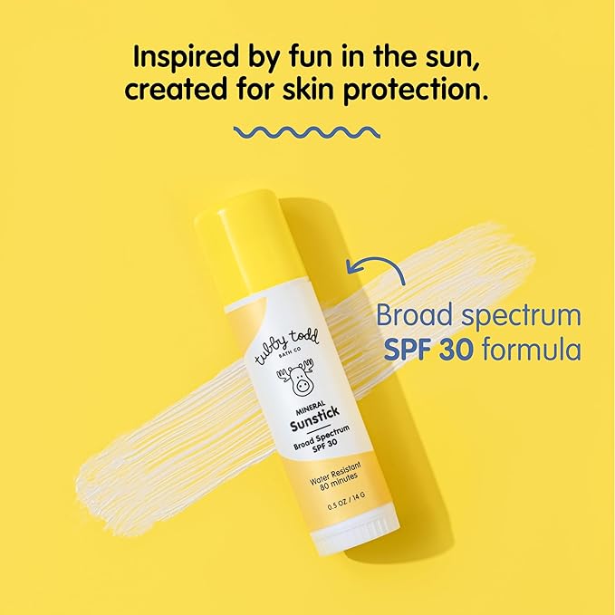 TUBBY TODD Mineral Sunstick - Broad Spectrum SPF 30 Sunscreen for Kids - Water-Resistant Stick Sunscreen for Body & Face - Safe for Sensitive Skin - 2 Pack, 0.5 oz-BrightBean Baby