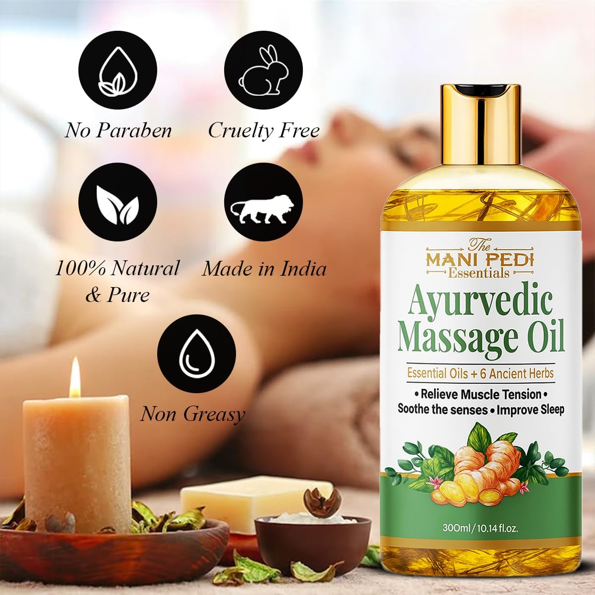 Ayurvedic Massage Oil enriched with Clove, Almond, Lemongrass & Lavender Oils & 6 Ancient Herbs. Relieves Muscle Tensions, Calms Nerves, Soothes. 100% Natural 300ml-BrightBean Baby