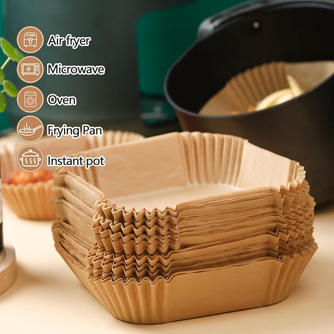 9 Inch Air Fryer Liners Disposable, 400Pcs Air Fryer Paper Liners, Oil-Proof & High-Temperature Resistant Parchment Baking Paper for Air Fryer, Microwave and Oven（Bottom Is 9 Inch）