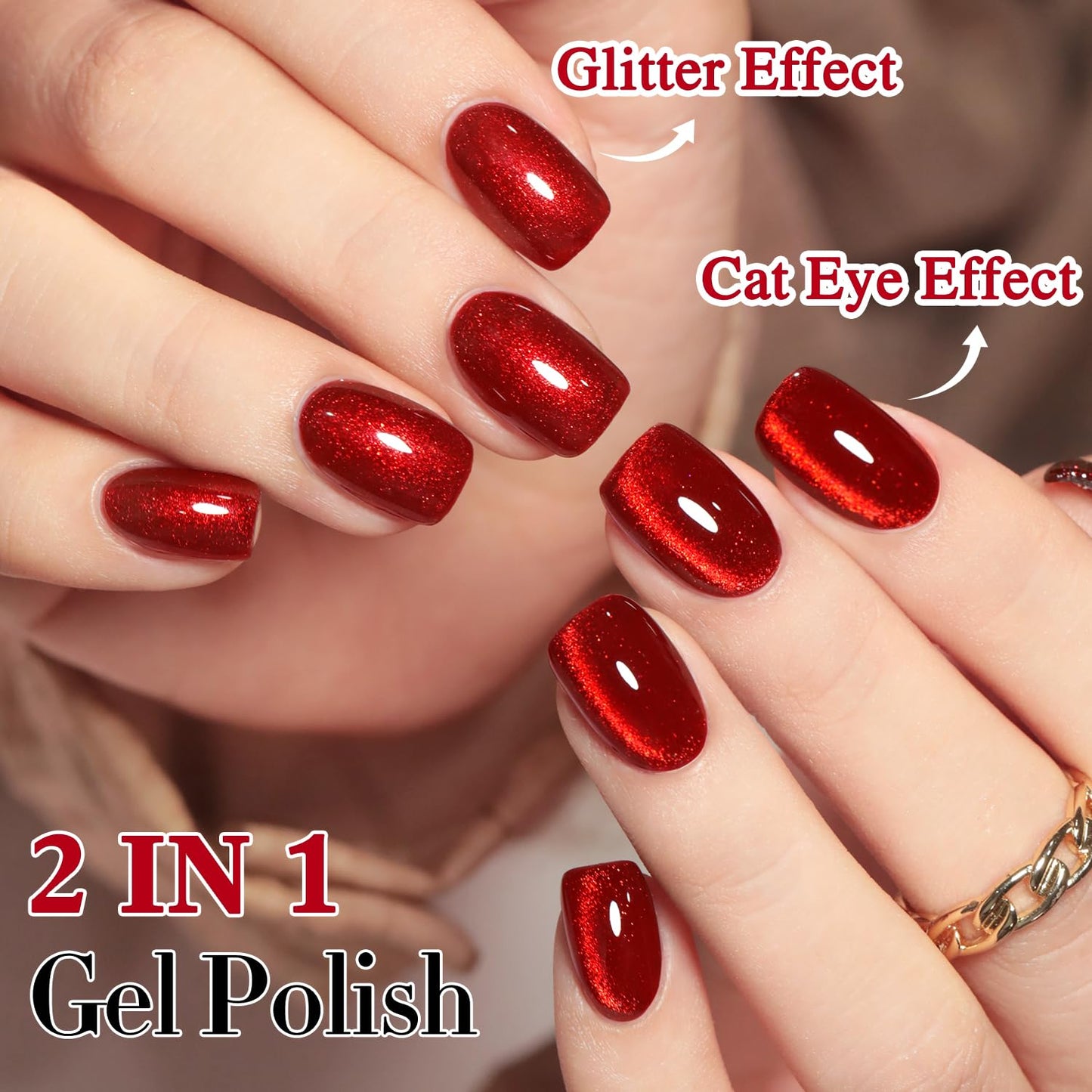 Double Rhythm 15ML Ice Glass Cat Eye Gel Polish with Magnet Holographic Glitter Shimmer Translucent Sheer Color Salon Soak Off Magnetic Nail at Home (Red Glitter-MC1108)-BrightBean Baby