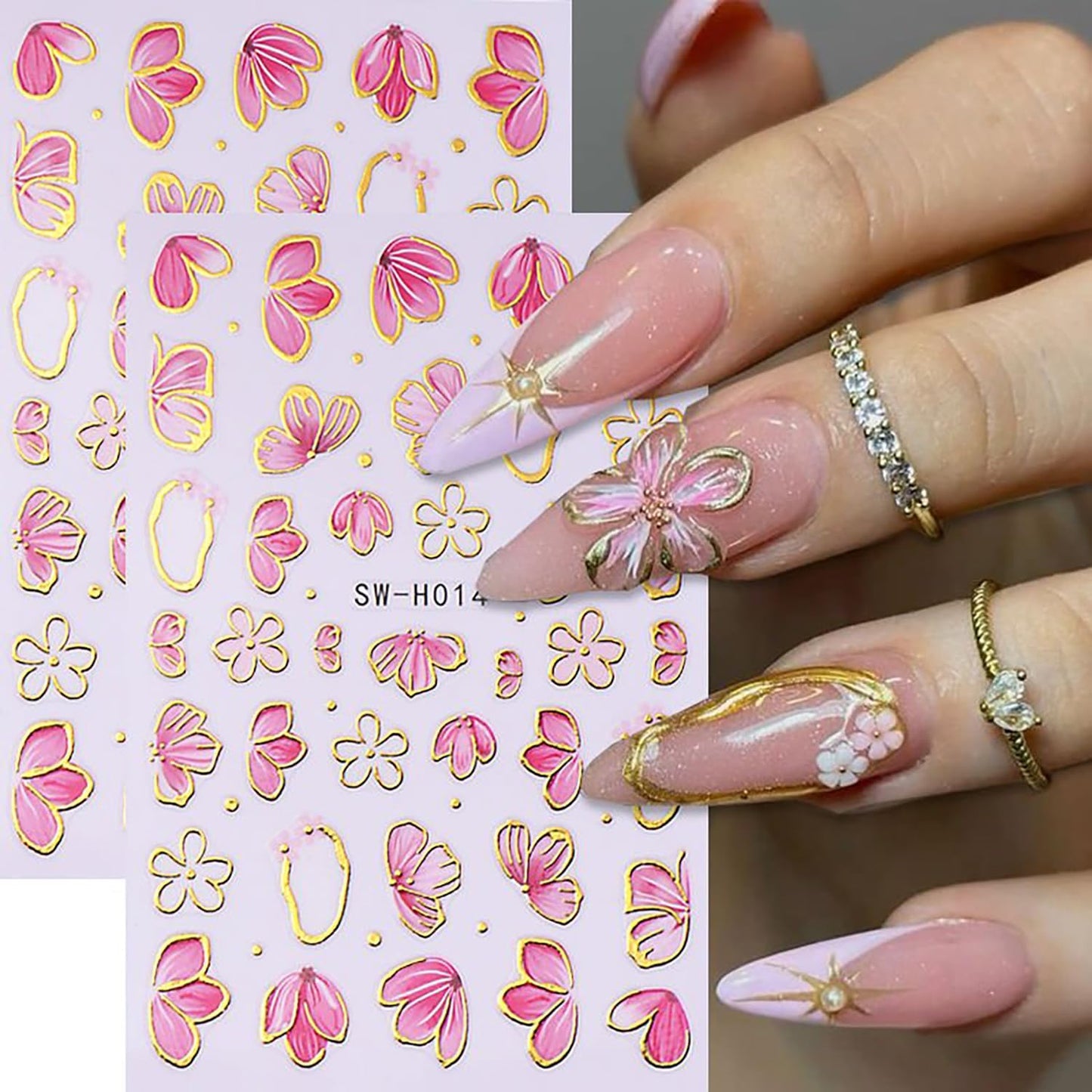 6 Sheets Flower Nail Art Stickers 3D Self-Adhesive Hot Stamping Blossom Nails Sticker Spring Nail Art Decals Holographic Floral Nails Decal Decoration for Women Flowers Manicure DIY Nail Supplies-BrightBean Baby