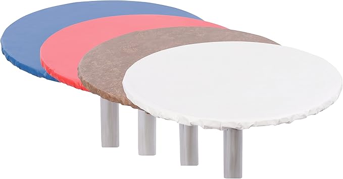 Yourtablecloth Heavy Duty Vinyl Round Fitted Tablecloth (Table Cover) with Flannel Backing Vibrant Colors Elasticized Tablecloth Great for Indoor and Outdoor Dining and Playing Cards 60" Sand