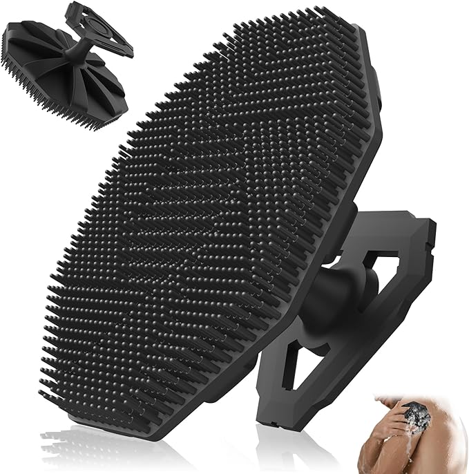 Soft Silicone Body Scrubber Brush, Non-Slip Handheld Cleansing Brush, Rich Foam, Deep Exfoliation, Brightening Skin, Comfortable Massage, for All Skin Types, Men and Women (Black)-BrightBean Baby