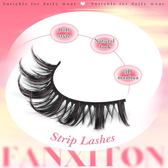 False Eyelashes Manga Lashes 10 Pairs False Eyelashes Japanese Style D Anime Lashes Natural Cosplay Lashes Natural Look 15 MM Wispy Faux Mink Lashes Full Strip Doll Lashes by FANXITON-BrightBean Baby