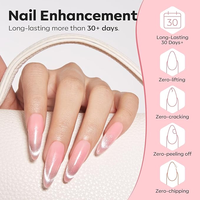 modelones Builder Nail Gel, 8-in-One Jelly Pink Builder, Peachy Pink Rubber Base Gel Polish, LED Lamp Cured Nude Color Base Hardener, Apex Building Strengthener Extension for Girls Home DIY Salon-BrightBean Baby
